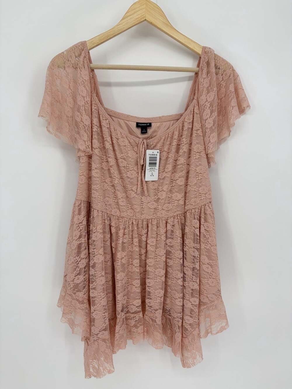 Torrid Women’s Rose Smoke Lace V-Neck Ruffle Hanky Hem Tunic Tank Top 1X NWT